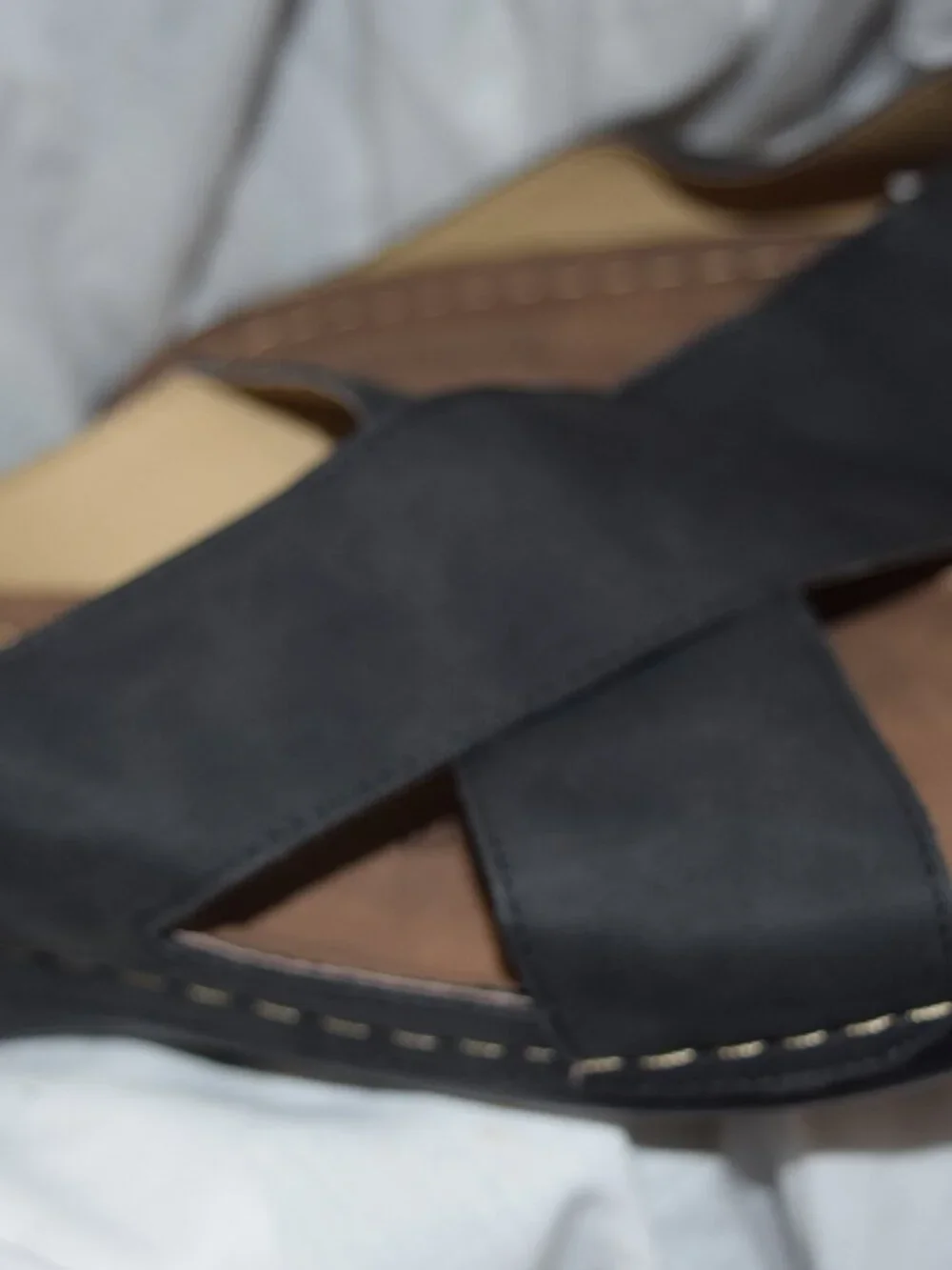 Sugar Foot Bandy Slide Sandals Black Two Cross Straps Flat~ Women’s Size 12